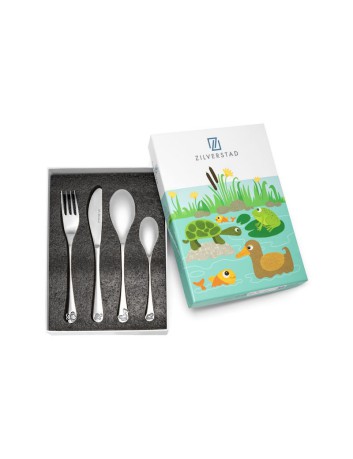 Kinderbestek vijverdieren 4-delig Zilverstad - Gratis gegraveerd