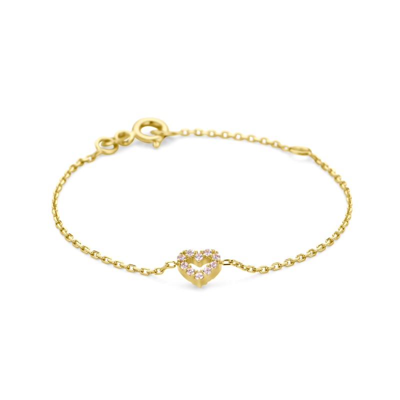 Gouden Armband Hart met Roze Zirkonia 11 + 2 cm