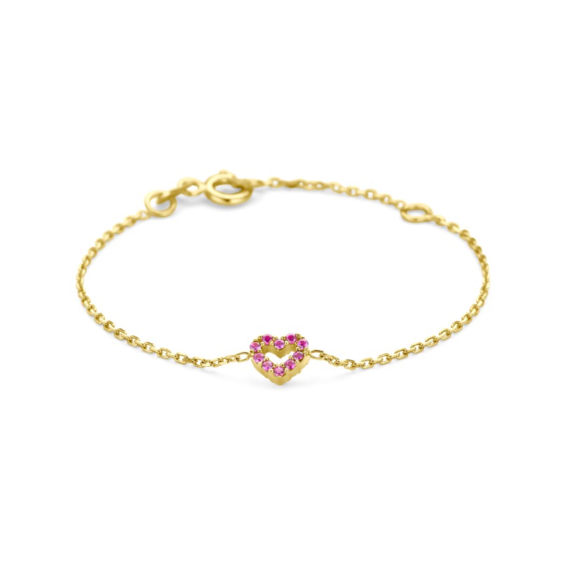 Gouden Armband Hart met Rode Zirkonia 11 + 2 cm Gouden Armband Hart met Rode Zirkonia 11 + 2 cm