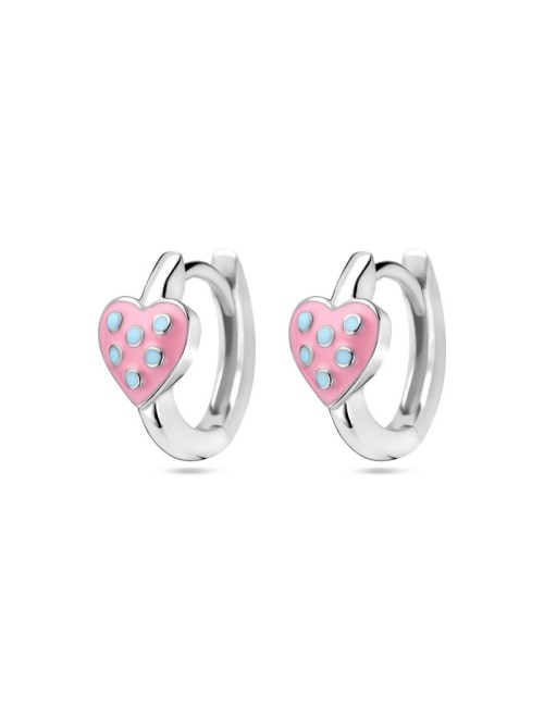 Zilveren Klapoorringen Hart Roze en Turquoise Emaille