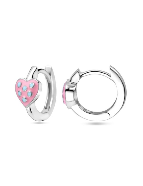 Zilveren Klapoorringen Hart Roze en Turquoise Emaille