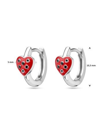 Zilveren Klapoorringen Hart Rood en Zwart Emaille