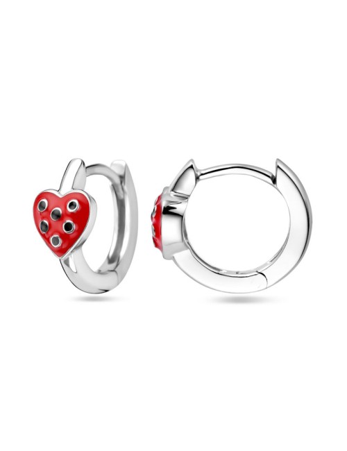 Zilveren Klapoorringen Hart Rood en Zwart Emaille