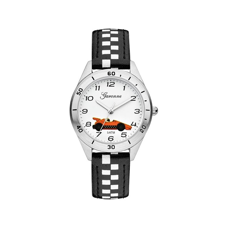Garonne Kids Horloge Raceauto zwart/wit