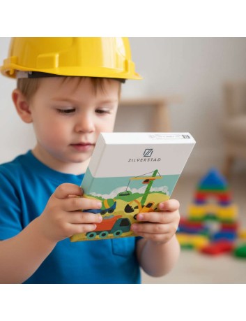 Kinderbestek bouwvoertuigen 4-delig Zilverstad - Gratis gegraveerd