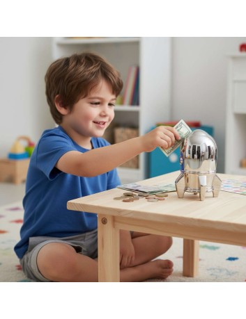 Spaarpot raket Zilverstad - Gratis gegraveerd