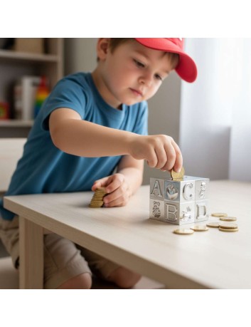 Spaarpot Kubus ABC Zilverstad - Gratis gegraveerd