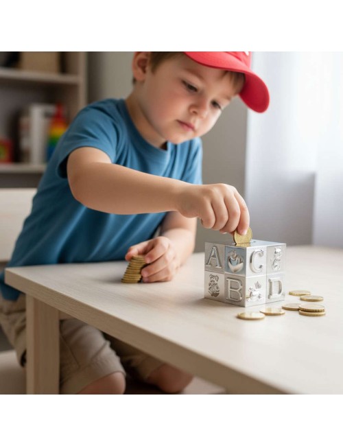 Spaarpot Kubus ABC Zilverstad - Gratis gegraveerd