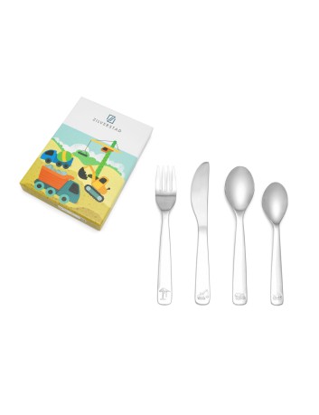 Zilverstad kinderbestek Bouwvoertuigen met naam