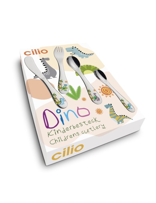 Cilio Kinderbestek Dino 4-delig met naam  - Gratis gegraveerd