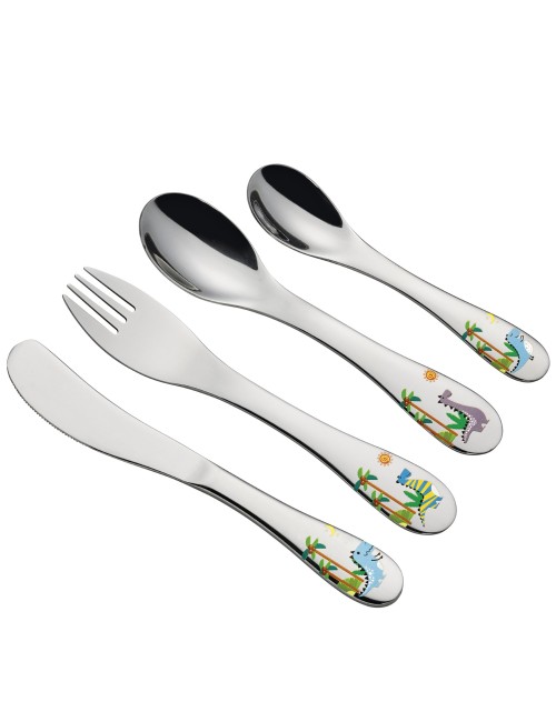 Cilio Kinderbestek Dino 4-delig met naam  - Gratis gegraveerd