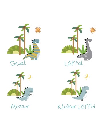 Cilio Kinderbestek Dino 4-delig met naam  - Gratis gegraveerd