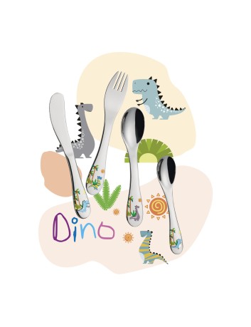 Cilio Kinderbestek Dino 4-delig met naam  - Gratis gegraveerd