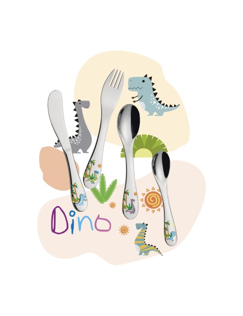 Cilio Kinderbestek Dino 4-delig met naam  - Gratis gegraveerd